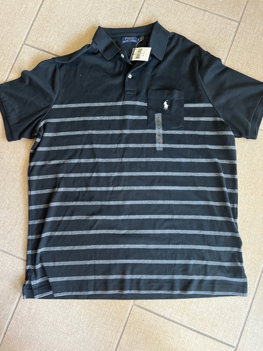 NWT Polo by Ralph Lauren Black Polo with Gray Stripes